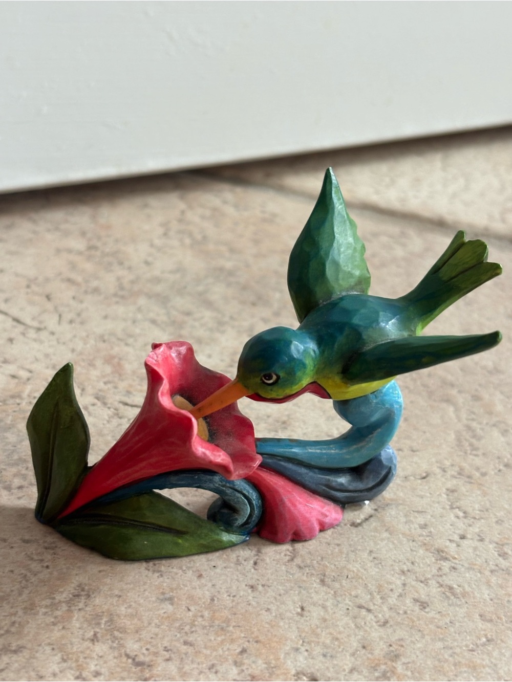 Jim Shore Green Hummingbird Figurine Red Flower Heartwood Creek Stone Resin
